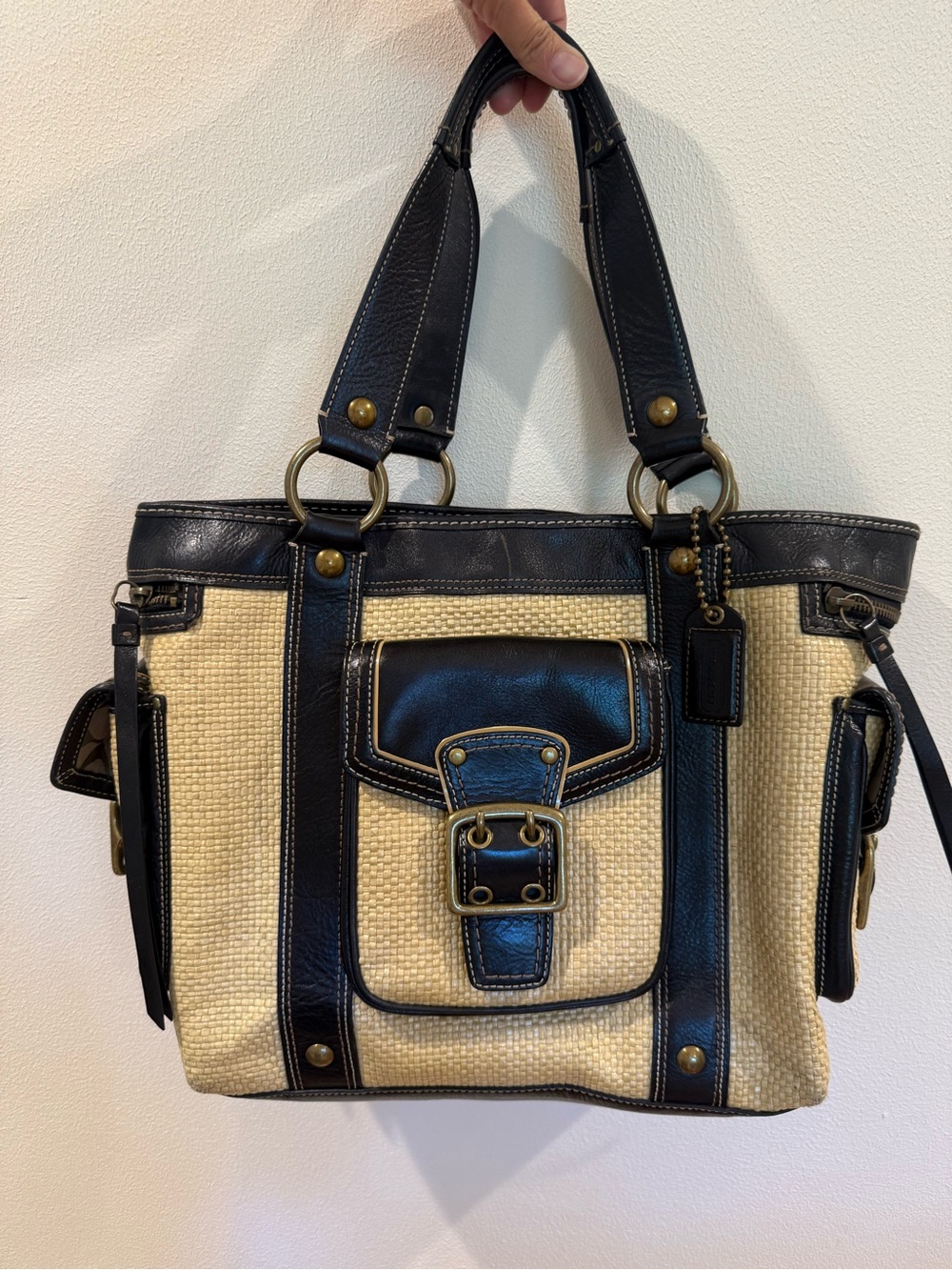 Coach legacy straw leather tote bag